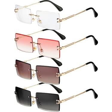 Imagem de Frienda 4 pares de óculos de sol retangulares sem aro sem moldura, óculos quadrados vintage transparentes para mulheres e homens, Cores agradáveis, adult size