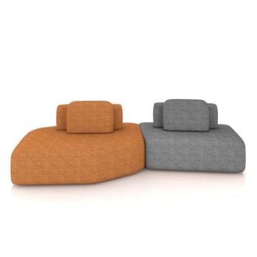 Imagem de Sofá Ilha Dakota 2 Módulos 310cm Encostos Almofadas Soltas Bouclê Rústico Terracota/Cinza G33 - Gran Belo