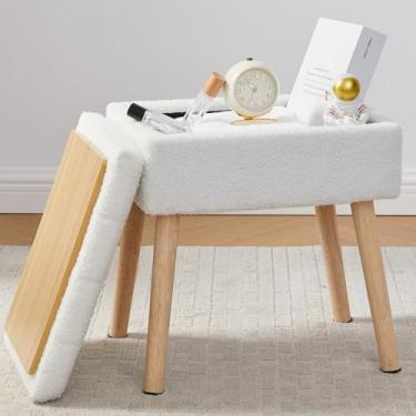 Imagem de BRIAN & DANY Banco de toucador, cadeira de lã de ovelha com armazenamento, cadeira retangular de maquiagem, assento acolchoado macio com pernas para quarto (branco)