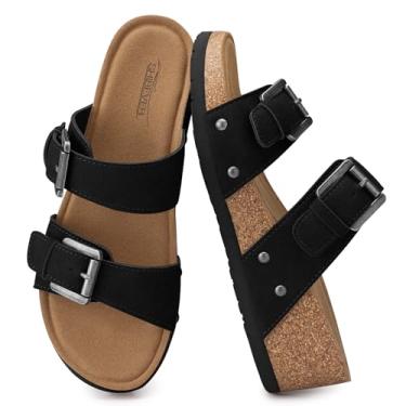 Imagem de SHIBEVER Sandálias de cunha para mulheres 2025: Sandálias com tira de fivela ajustável e salto plataforma confortável de cortiça 5 cm, Preto, 41