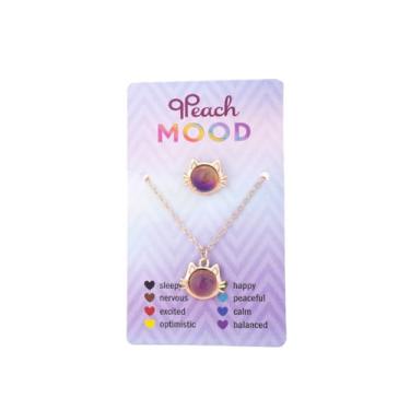 Imagem de QRH Lindo conjunto de anéis de colar de humor com sensor de temperatura fofo gato unicórnio redondo amor forma coração mudança de cor anéis abertos emoção sentimento humor joias para casais BFF