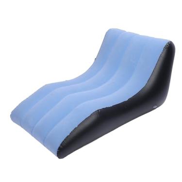 Imagem de Sofá inflável, cadeira flocada, sofá inflável de PVC para salas de estar, viagens de acampamento, viagens, elegante, confortável, durável, portátil, uso interno e externo (Azul)