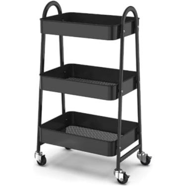 Imagem de Prateleira de Metal Multiuso 3 Andares Com Rodinhas - Preto