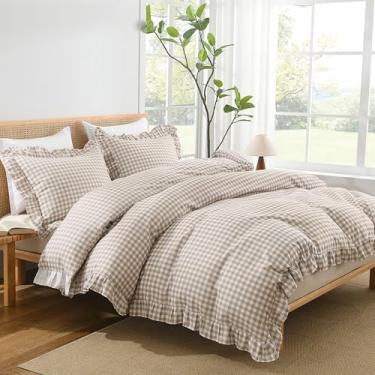 Imagem de Andency Capa de edredom guingão, capa de edredom chique gasto com babados