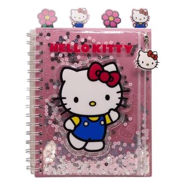 Imagem de Zonacriativa - Caderno Pocket Hello Kitty Sanrio 24x15cm com capa de Lantejoulas e zíper | Caderno removível, 80 folhas e 3 marcadores inclusos para organização