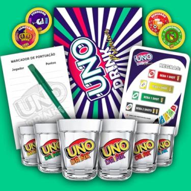 Imagem de UNO Drink Jogo de Cartas Completo – Edição Especial para Festas e Eventos, Jogo de Estratégia e Diversão para Adultos, Versão Exclusiva para Animar o Rolê