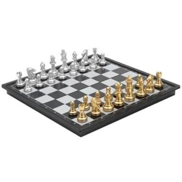 Imagem de Jogo de Xadrez Magnético, Tabuleiro Dobrável, Peças Douradas e Prateadas, Portátil