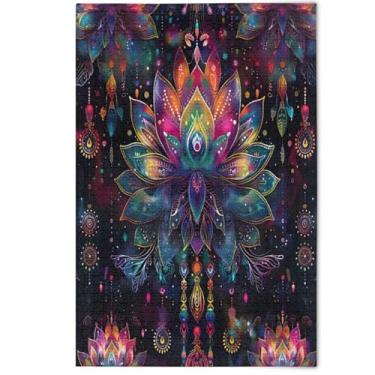 Imagem de Quebra-cabeça de flor floral colorida roxa 1000 peças para adultos, presentes para jogo de elefante branco família Prime Puzzles flor animal pintura, 1000 peças, 75 x 50 cm