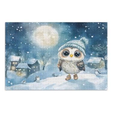 Imagem de Jogo de quebra-cabeça coruja azul neve com letras nas costas 1000 quebra-cabeças para adultos