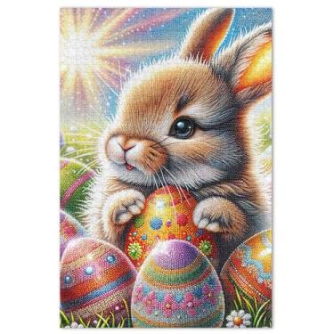 Imagem de Quebra-cabeça de 1000 peças de pintura de diamante coelhinho da Páscoa para adultos, família, amantes, presentes, arte, quebra-cabeça, paisagem floral