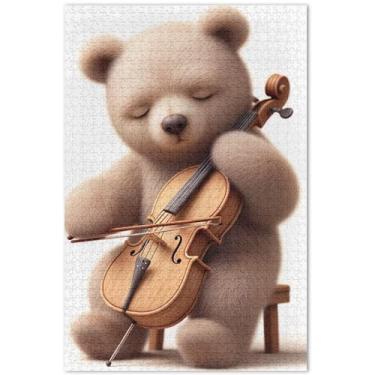 Imagem de Quebra-cabeça urso fofo músico violoncelo 1000 peças para adultos quebra-cabeça de paisagem engraçado pintura de belas artes, 75 x 40 cm