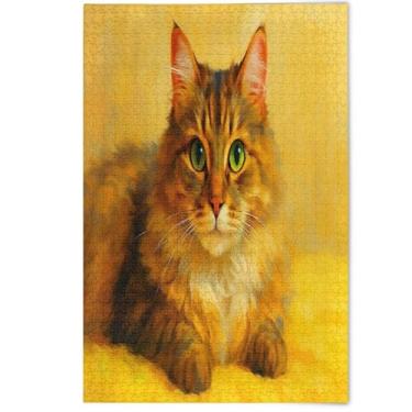 Imagem de Domestic Orange Cat Green Eyes Adult Jigsaw Puzzles 500 Pieces Game Funny Landscape Puzzles Animal Art Painting, 500 Pieces, 20.5" x 14.9"