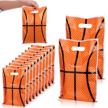 Imagem de DOPENSPI 50 peças de sacolas de presente de basquete com alça, 25 x 17 cm, sacolas de plástico para lembrancinhas, bolas de basquete, suprimentos para festas temáticas de aniversário, decorações de