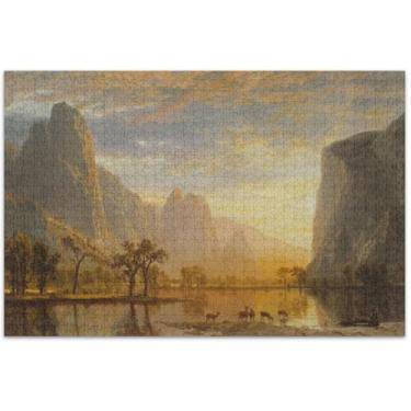 Imagem de Albert Bierstadt Valley Yosemite Art Adultos Quebra-cabeça 1000 peças Elefante Branco Paisagem Quebra-cabeça Pintura de Paisagem, 75x40 cm