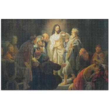 Imagem de Quebra-cabeça Rembrandt Incredulity St Thomas para adultos, 1000 peças, natureza, arte, floral, quebra-cabeça rígido, amigos, família, jogos, presentes, 75 x 40 cm