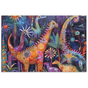 Imagem de Quebra-cabeças de dinossauros mágicos 1000 peças para adultos, arte colorida, divertidos para adultos, presentes tecnológicos