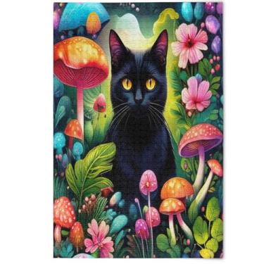 Imagem de Quebra-cabeça de gato preto flores coloridas adulto 1000 peças cenário animal arte quebra-cabeças cena outono elefante branco, 1000 peças, 75 x 50 cm