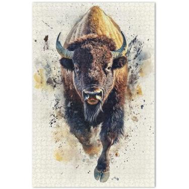 Imagem de Bison Aquarela Animal Adultos Quebra-cabeças 1000 peças Jogo de brinquedo Arte Inverno Cena Puzzles Family Puzzle Lovers Presentes, 75 x 40 centímetros