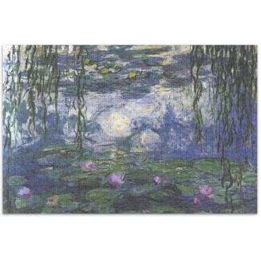 Imagem de Quebra-cabeça de pintura de lírio de água Claude Monet para adultos, 1000 peças, natureza, amigos, família, jogos, presentes, quebra-cabeça, arte de arte, 29,5 x 19,7 polegadas