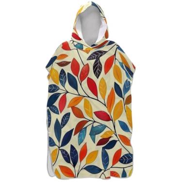 Imagem de Joisal Poncho de surf bege retrô folhas para adultos trocador absorvente masculino poncho com capuz toalha de praia impressão