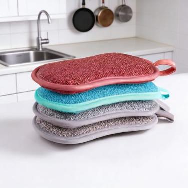 Imagem de 4 Panos de limpeza doméstica esponjas reutilizáveis cozinha esponja de microfibra dupla face microfibra não arranha