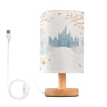 Imagem de Joisal Abajur de mesa noturno, caminho nevado com castelo de árvores, luz de leitura de LED, luminária de mesa noturna, essencial para quarto
