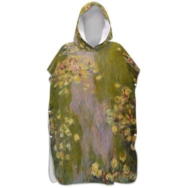Imagem de Joisal Roupão para adultos poncho de surfe praia moletom toalha natação plus size homens mulheres poncho com capuz pintura clássica nenúfares