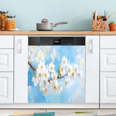 Imagem de Capas magnéticas de flores brancas para máquinas de lavar louça adesivos magnéticos reutilizáveis de geladeira 58 x 66 cm