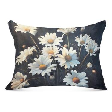 Imagem de Fronha de almofada vintage branca margarida com zíper de poliéster para fronhas padrão Queen King capa de travesseiro fofa macia grande, tamanho Queen, 50,8 cm x 76,2 cm