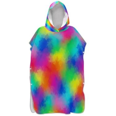 Imagem de Joisal Roupão de mudança de poncho de surfe para toalha de natação com capuz absorvente masculino feminino poncho com capuz colorido arte abstrata arco-íris