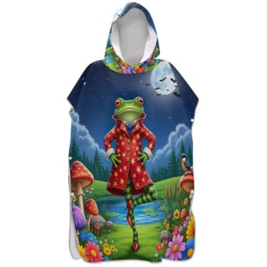 Imagem de Joisal Poncho de surfe para trocador adulto toalha de banho com capuz absorvente brincalhão sapo engraçado masculino poncho com capuz