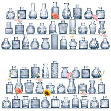 Imagem de MARTAGE Conjunto de 60 vasos de vidro, pequenos vasos de vidro para flores, vasos pequenos azuis para centros de mesa, vaso vintage para casamentos, festas, eventos, recepção, decoração de casa