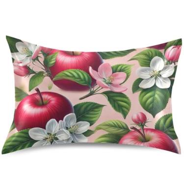 Imagem de Capas de almofada de cetim floral maçã vermelha fresca capa divertida estampa padrão queen king size travesseiro quarto estética, tamanho padrão, 66 cm x 50 cm