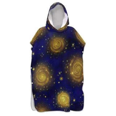 Imagem de TSENQUE Céu noturno estrelado poncho de surfe roxo dourado roupão para adultos toalhas de banho com capuz ponchos de praia leves para homens