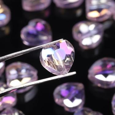 Imagem de NITOPUPU 70 peças de contas de coração rosa AB facetadas de 8 mm AB para fazer joias, contas de cristal para pulseiras, colar, artesanato, kit de pulseira da amizade, presentes de amor