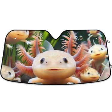 Imagem de Axolotls Toldo de sol animal fofo para para-brisa de carro engraçado personalizado retrátil caminhão carro persianas para janelas dianteiras automotivo S, 134,6 cm x 59,7 cm