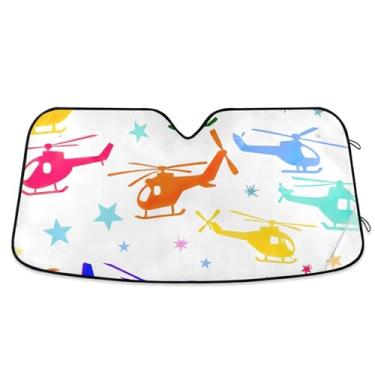 Imagem de Helicóptero colorido personalizado estrelas brancas para-brisa carro sombra de sol bonito dobrável janela carro para-brisa frontal floral animal M, 139.7 cm x 70.1 cm