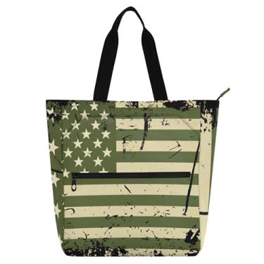 Imagem de Sacolas femininas vintage verde bandeira americana para trabalho lona faculdade escola bolsas bolsas professores amantes de livros presentes