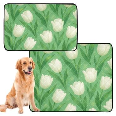 Imagem de TSENQUE Almofadas laváveis para animais de estimação, tapete de urina fofo para cães, impermeável, tulipas brancas, folhas verdes, almofada reutilizável para filhotes, absorvente, pequeno x pacote com