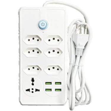 Imagem de Régua Filtro de Linha Bivolt com 7 Tomadas e 4 USB, Tomada Universal, 10A, Cabo de 2m