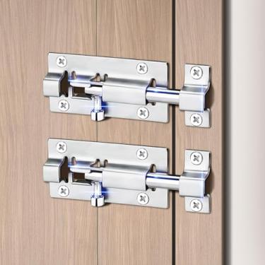 Imagem de Pacote com 2 travas de barril, trava deslizante de aço inoxidável de 7,6 cm, trava de parafuso de porta premium para porta, armários, janelas