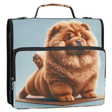 Imagem de 3 fichários de desenho animado, anel D de 3,8 cm, para cachorros, ioga, chow, chow, cachorro, zíper, portfólio e estojo, suporte de pasta de anel, bolsa escolar com alça de ombro