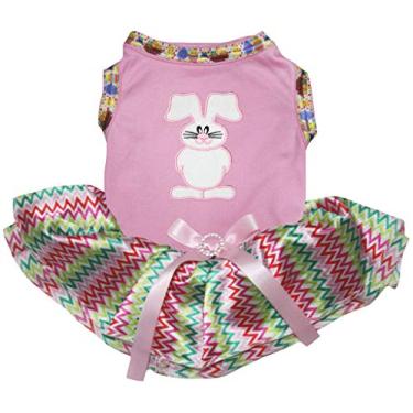 Imagem de Petitebella Lindo vestido de algodão com tutu para cachorro (rosa/chevron arco-íris, pequeno)