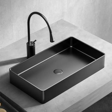 Imagem de Lavatório de banheiro, pia de aço inoxidável com torneira, pia de aço inoxidável de tigela única, pia manual, perfeita para restaurantes, bares, lojas, cozinha e muito mais (preto)