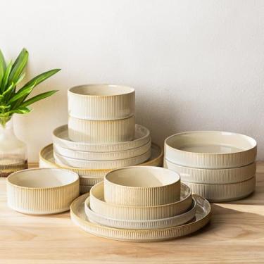 Imagem de TheTerra Conjuntos de louça de cerâmica com tigelas de macarrão para 4 peças, conjunto de pratos e tigelas leves de porcelana, resistente a arranhões, seguro para forno, micro-ondas e lava-louças