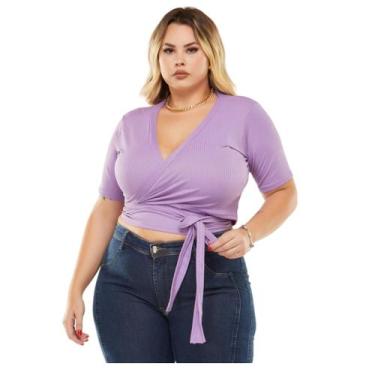 Imagem de Cropped com Amarração Transpassada Malha Canelada Plus Size - Massamba