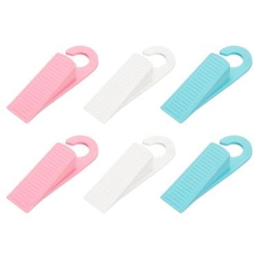 Imagem de PATIKIL 6 batentes de porta, gancho de borracha, protetor de porta de cunha de borracha para parte inferior do tapete, azulejo de concreto, todas as superfícies, branco/rosa/azul