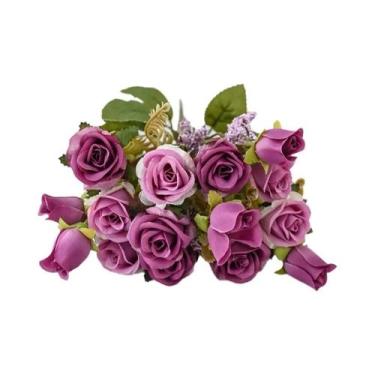 Imagem de Buquê De Rosas De Seda Com 5 Ramos E 15 Cabeças, Flores Artificiais Pa