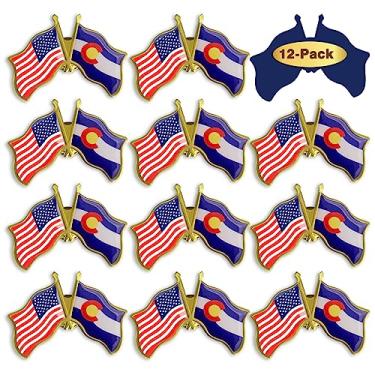 Imagem de Pacote com 12 alfinetes de lapela da bandeira do Colorado - 3,8 cm Estados Unidos América EUA EUA CO Badge para homens mulheres lembrança patriótica