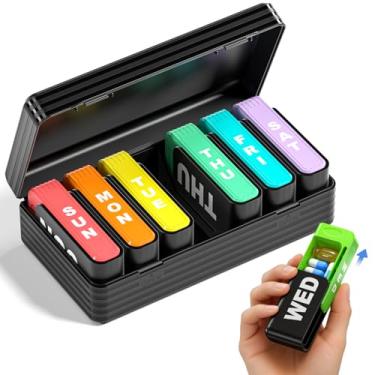 Imagem de Betife Organizador semanal de comprimidos 1 vez por dia, estojo de comprimidos de 7 dias, compacto e portátil, ideal para vitaminas, óleos de peixe e suplementos - preto